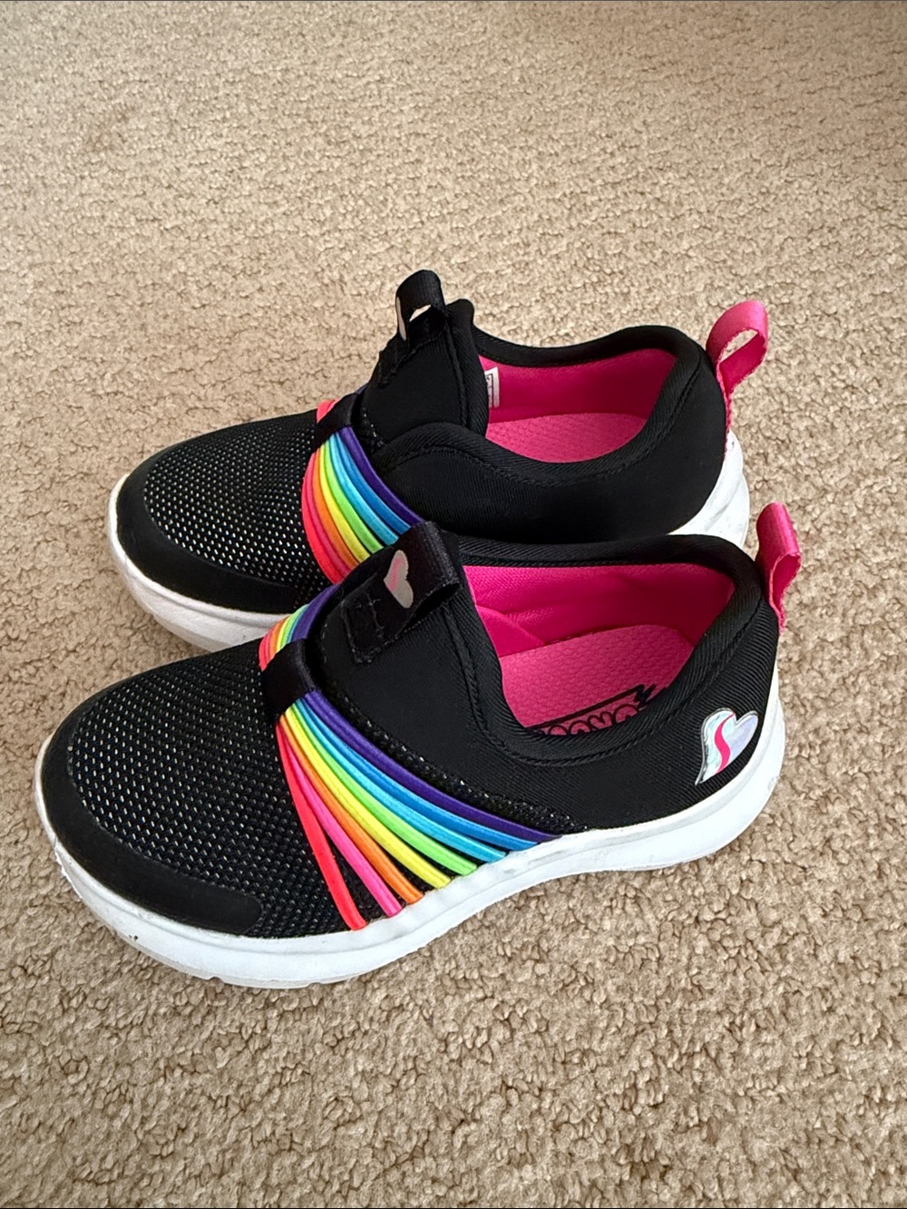 Skechers Kids Black Slip-On Sneakers with Rainbow Straps and Pink Lining